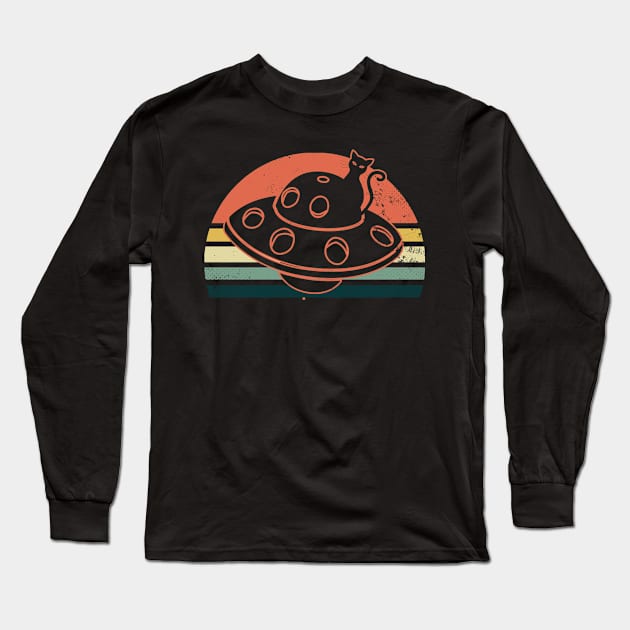 UFO Cat Shirt | Vintage Retro Sunset Gift Long Sleeve T-Shirt by Gawkclothing